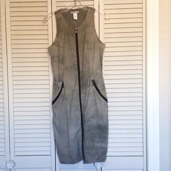 SARAH Pancini Sleevless Front Zip Sheath Dress, Gray Taupe, Size M - Picture 1 of 7